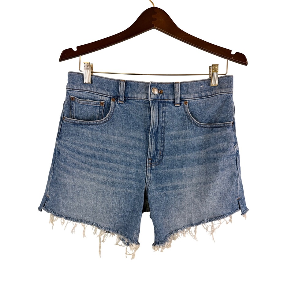Madewell The Perfect Mid Length Jean Short Women 28 Blue Denim Raw Hem